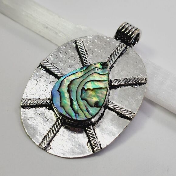 Abalone Shell 925 Silver Plated Handmade Gemstone Pendant of 2.3" Ethnic Gift - Picture 1 of 5